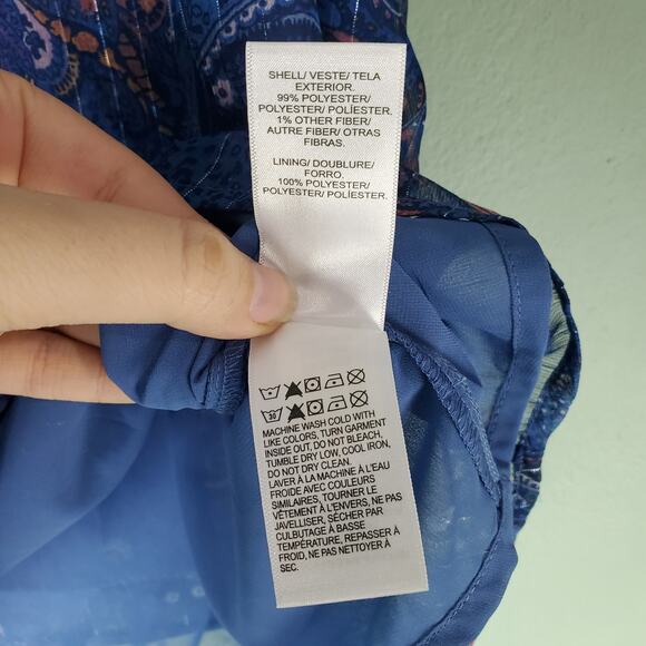 Lucky Brand Women's Blue Paisley Floral Flutter Sleeve Boho Blouse Size Large - Picture 6 of 7